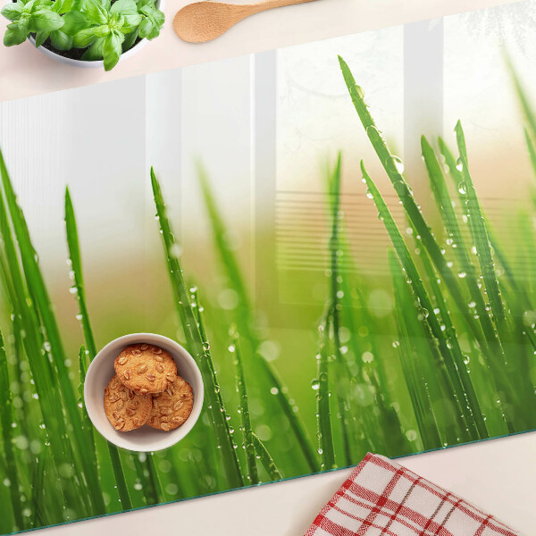 Üveg vágódeszka Fű vízcseppekkel