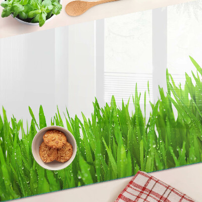 Üveg vágódeszka fényképpel Zöld fű vízcseppekkel