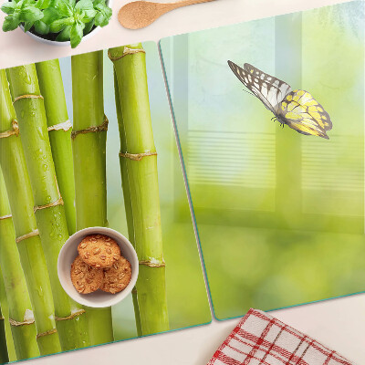 Üveg vágódeszka Bambusz és pillangó design