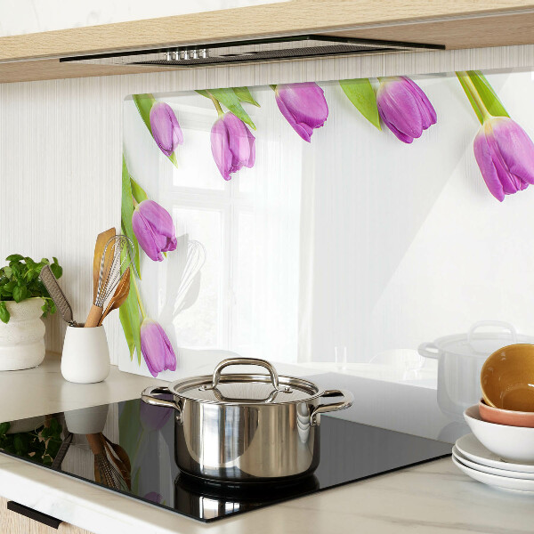 Üveg vágódeszka fényképpel Tulipánok fehér alapon