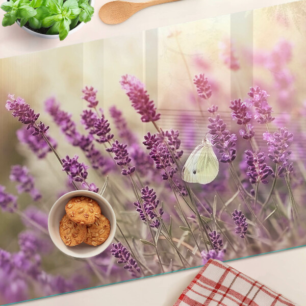 Edzett üveg vágódeszka Levendula mező pillangóval