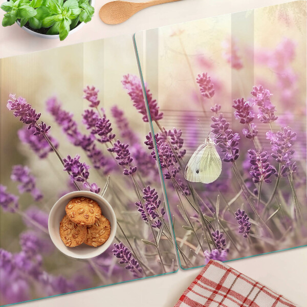 Edzett üveg vágódeszka Levendula mező pillangóval