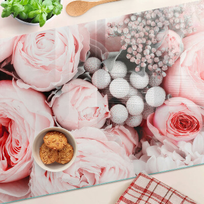 Üveg vágódeszka fényképpel Rózsaszín árnyalatú rózsák