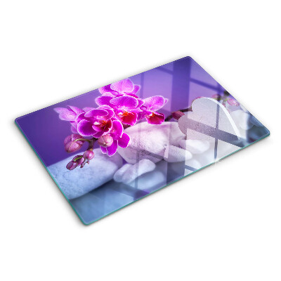 Üveg vágódeszka Orchideák köveken