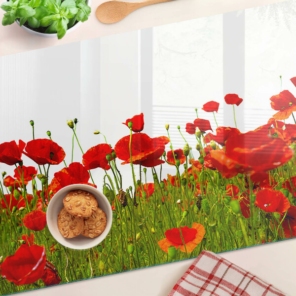 Üveg vágódeszka fényképpel Pipacsok a réten