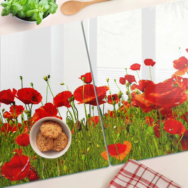 Üveg vágódeszka fényképpel Pipacsok a réten