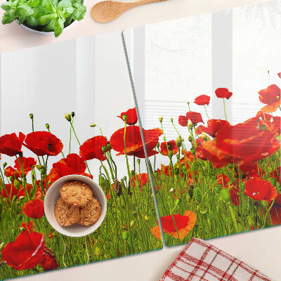 Üveg vágódeszka fényképpel Pipacsok a réten