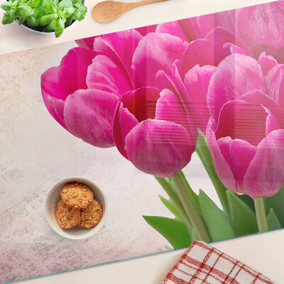 Üveg vágódeszka Tulipán virágok rózsaszín háttérrel