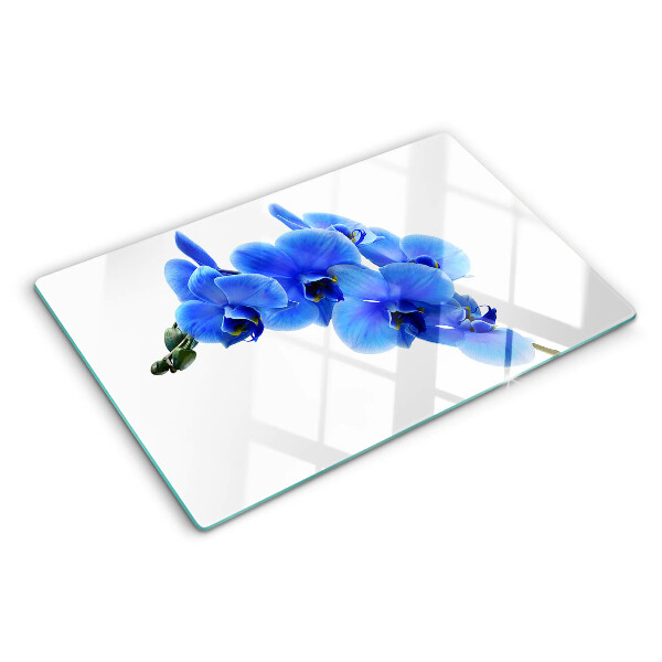 Edzett üveg vágódeszka Kék orchideák