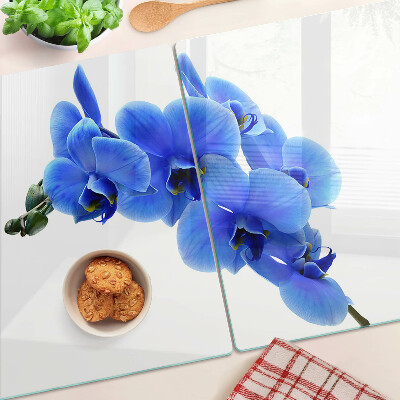 Edzett üveg vágódeszka Kék orchideák
