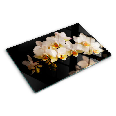 Edzett üveg vágódeszka Orchideák fekete háttéren