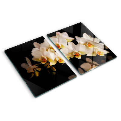 Edzett üveg vágódeszka Orchideák fekete háttéren