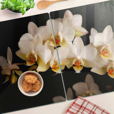 Edzett üveg vágódeszka Orchideák fekete háttéren