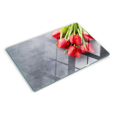 Edzett üveg vágódeszka Tulipánok szürke háttéren