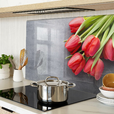 Edzett üveg vágódeszka Tulipánok szürke háttéren