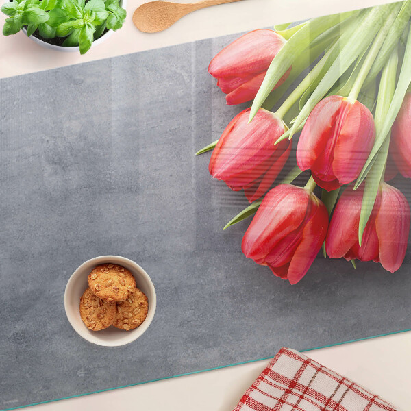 Edzett üveg vágódeszka Tulipánok szürke háttéren
