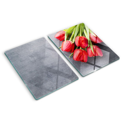 Edzett üveg vágódeszka Tulipánok szürke háttéren