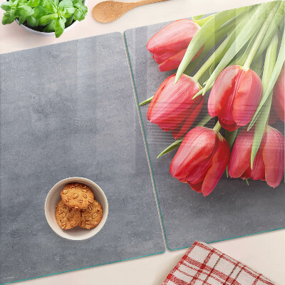 Edzett üveg vágódeszka Tulipánok szürke háttéren