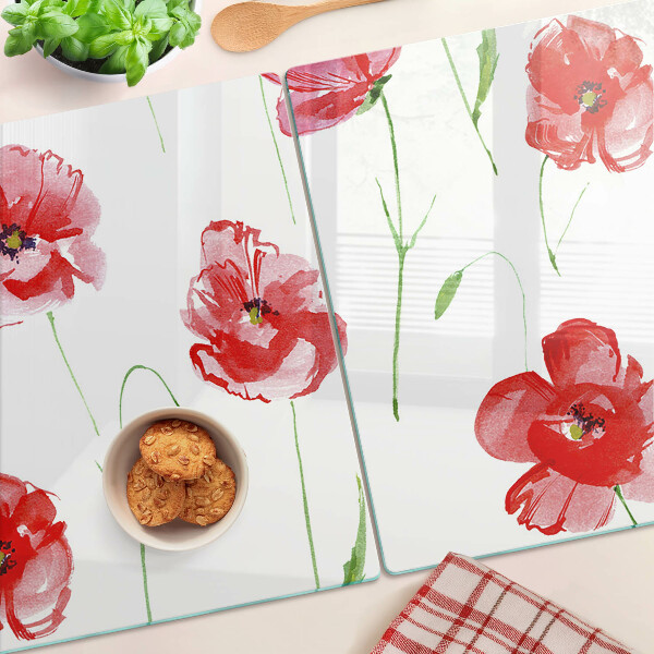 Üveg vágódeszka fényképpel Pipacs minta virágokkal