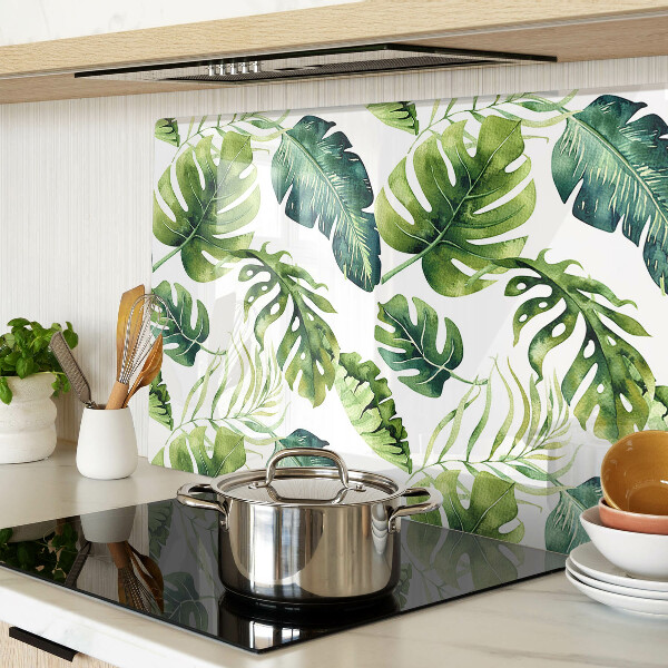 Üveg vágódeszka fényképpel Monstera levelek zöld árnyalatokban