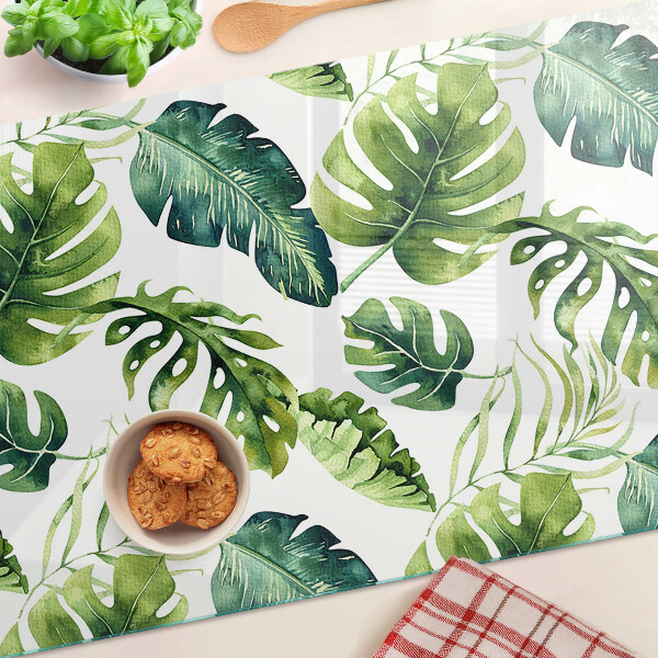 Üveg vágódeszka fényképpel Monstera levelek zöld árnyalatokban