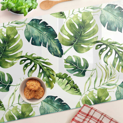 Üveg vágódeszka fényképpel Monstera levelek zöld árnyalatokban