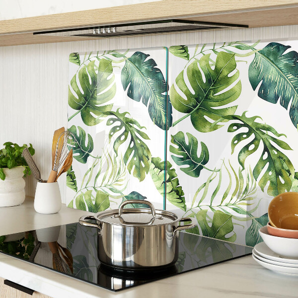 Üveg vágódeszka fényképpel Monstera levelek zöld árnyalatokban