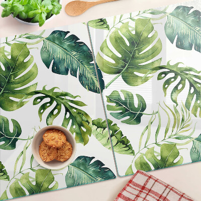 Üveg vágódeszka fényképpel Monstera levelek zöld árnyalatokban