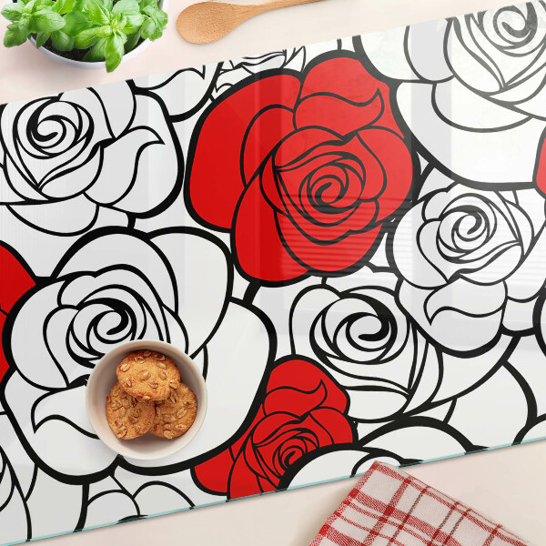 Üveg vágódeszka fényképpel Fehér és piros rózsák
