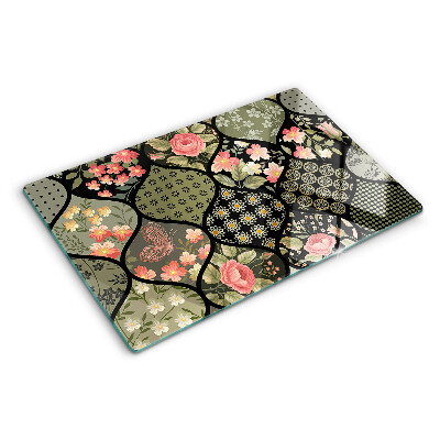 Üveg vágódeszka Virágos patchwork geometrikus mintákkal