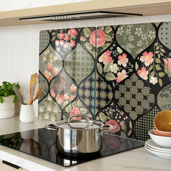 Üveg vágódeszka Virágos patchwork geometrikus mintákkal
