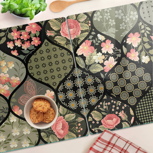 Üveg vágódeszka Virágos patchwork geometrikus mintákkal