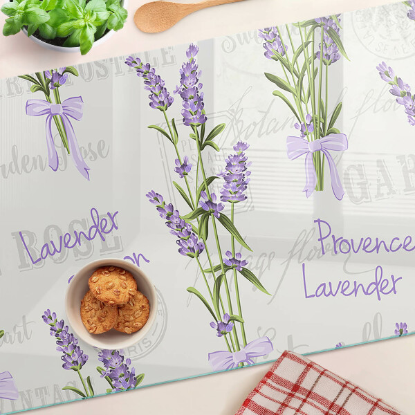Üveg vágódeszka fényképpel Levendula és provence-i feliratok