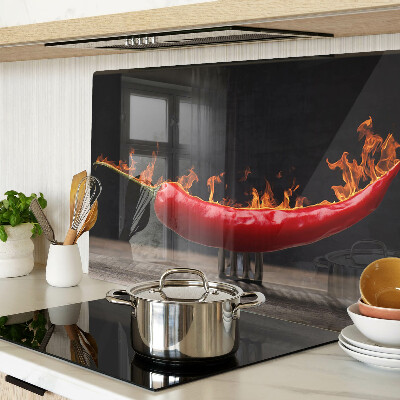 Üveg vágódeszka fényképpel Tűz és chili paprika