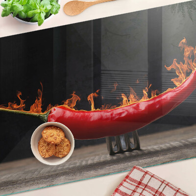 Üveg vágódeszka fényképpel Tűz és chili paprika