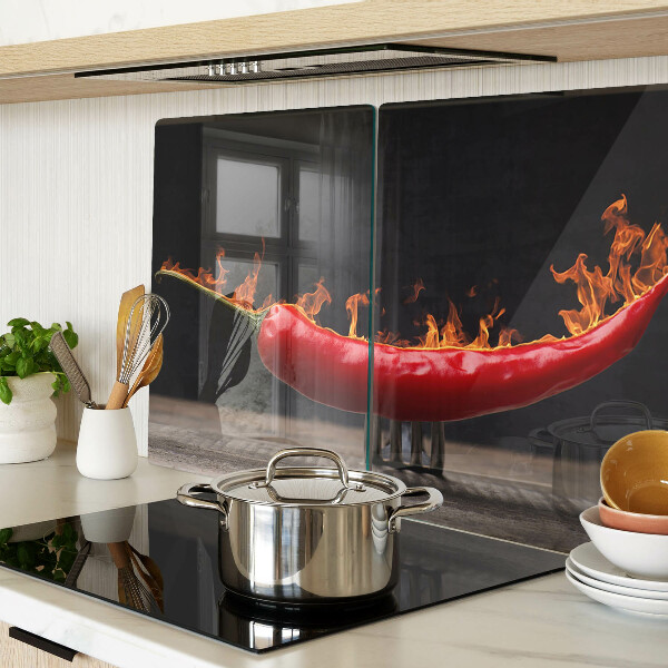 Üveg vágódeszka fényképpel Tűz és chili paprika