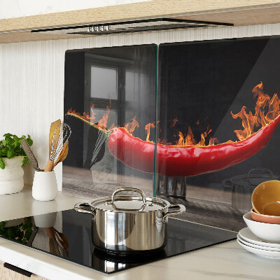 Üveg vágódeszka fényképpel Tűz és chili paprika