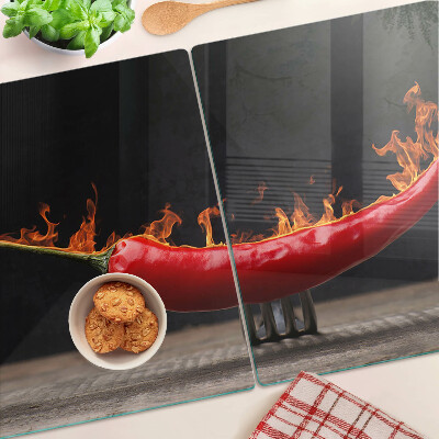 Üveg vágódeszka fényképpel Tűz és chili paprika