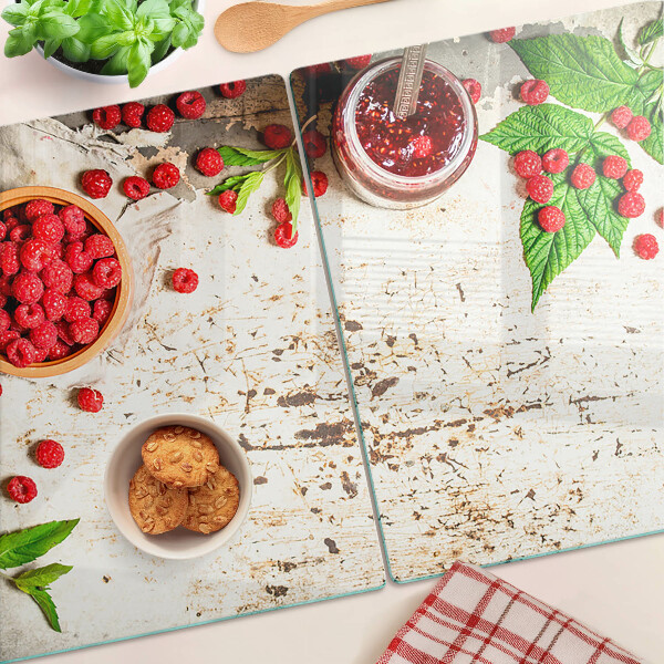 Edzett üveg vágódeszka Málna és levelek