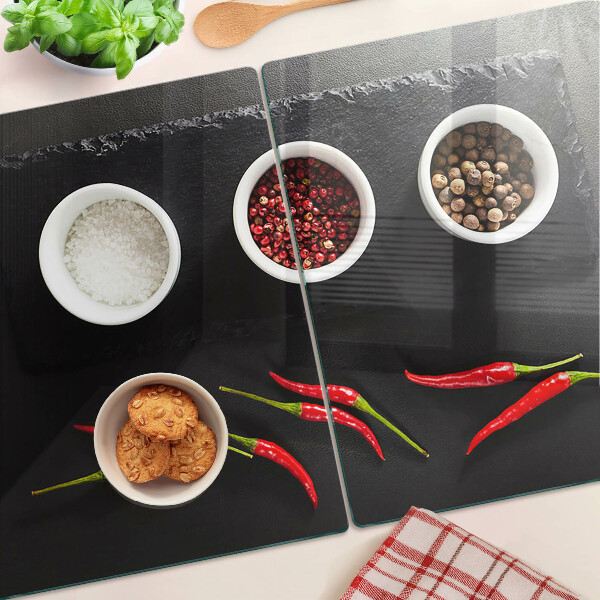 Üveg vágódeszka fényképpel Fűszerek és pirospaprika
