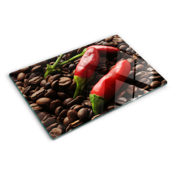 Edzett üveg vágódeszka Kávé és chili paprika