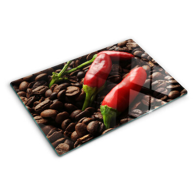 Edzett üveg vágódeszka Kávé és chili paprika