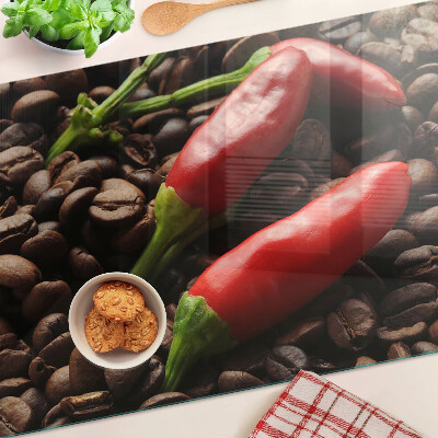 Edzett üveg vágódeszka Kávé és chili paprika