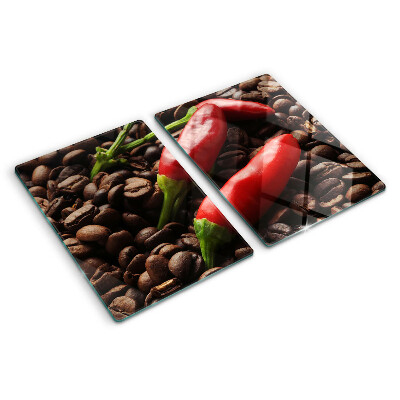 Edzett üveg vágódeszka Kávé és chili paprika