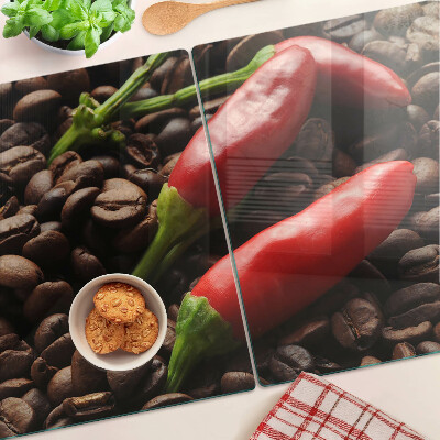 Edzett üveg vágódeszka Kávé és chili paprika