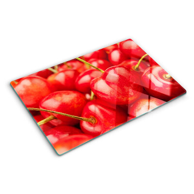 Üveg vágódeszka fényképpel Cseresznye piros alapon