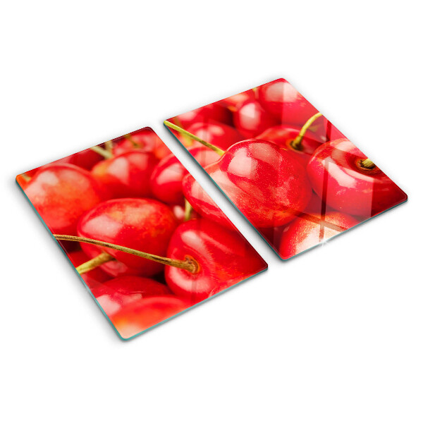Üveg vágódeszka fényképpel Cseresznye piros alapon