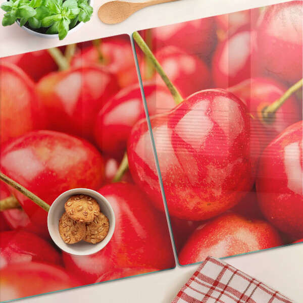 Üveg vágódeszka fényképpel Cseresznye piros alapon