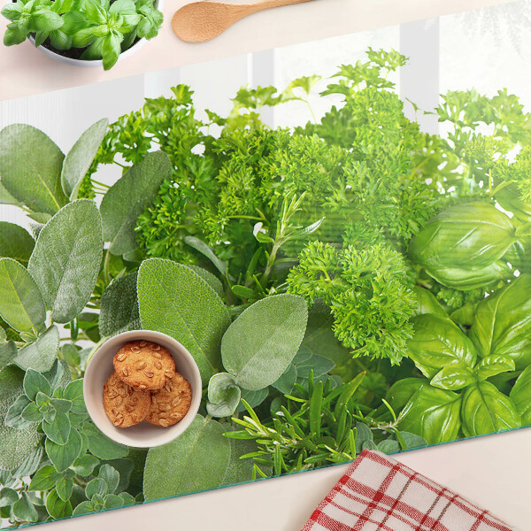 Edzett üveg vágódeszka Zöld fűszernövények és levelek