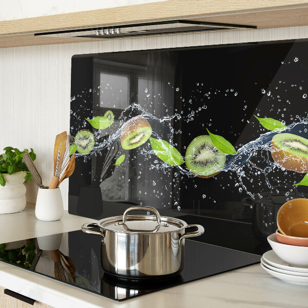 Üveg vágódeszka fényképpel Kiwi vízben levelekkel